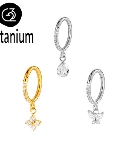 ASTM F136 Titanium Nose Rings Hoop Septum with CZ Flower Clicker Piercing Ear Cartilage Tragus Helix Rook Daith Earrings Jewelry