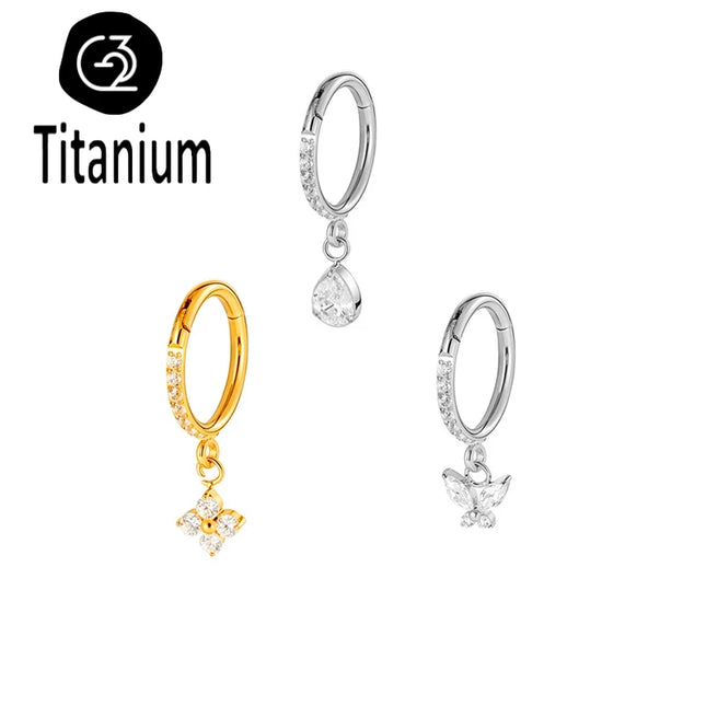 ASTM F136 Titanium Nose Rings Hoop Septum with CZ Flower Clicker Piercing Ear Cartilage Tragus Helix Rook Daith Earrings Jewelry