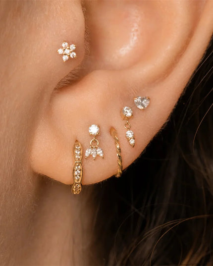 AIDE Heart Round Ball Flat Helix Piercing Earring 925 Sterling Silver Ear Studs Geometric Zircon Exquisite Trinket Studs Aretes