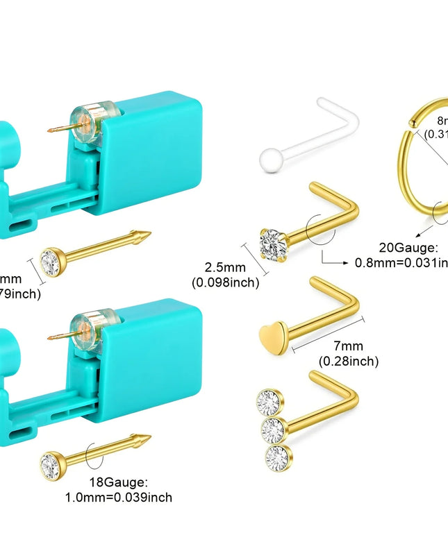 7pcs Nose Piercing Kit Nose Ring Piercing Kit, Nose Piercing Kit with Nose Rings Disposable Nose Piercing Gun Kit