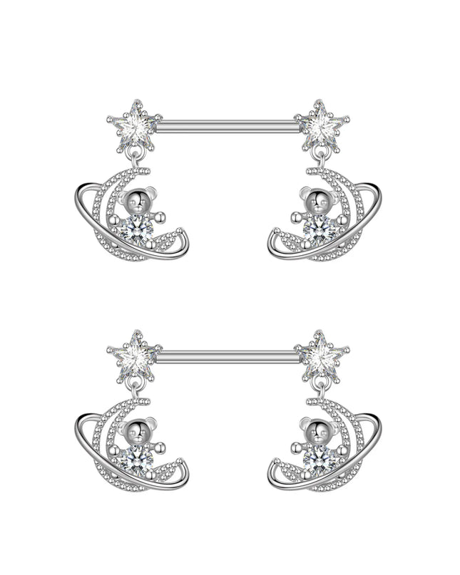 2pcs Heart Bear Dangled Nipple Piercings Screwed 14G Flower Butterfly Shield Bar Barbell Nipple Ring Piercing Nombril Jewelry