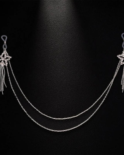 Rhinestones Star Tassels Nipple Chain Noose Rings No Piercing Nipple Jewelry for Women Festival Club Bra Body Chain