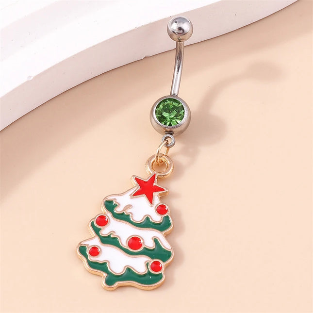 Cute Christmas Tree Belly Button Rings for Women Sexy Piercing Body Jewelry Navel Rings Girls Party Festival Jewelry Gifts