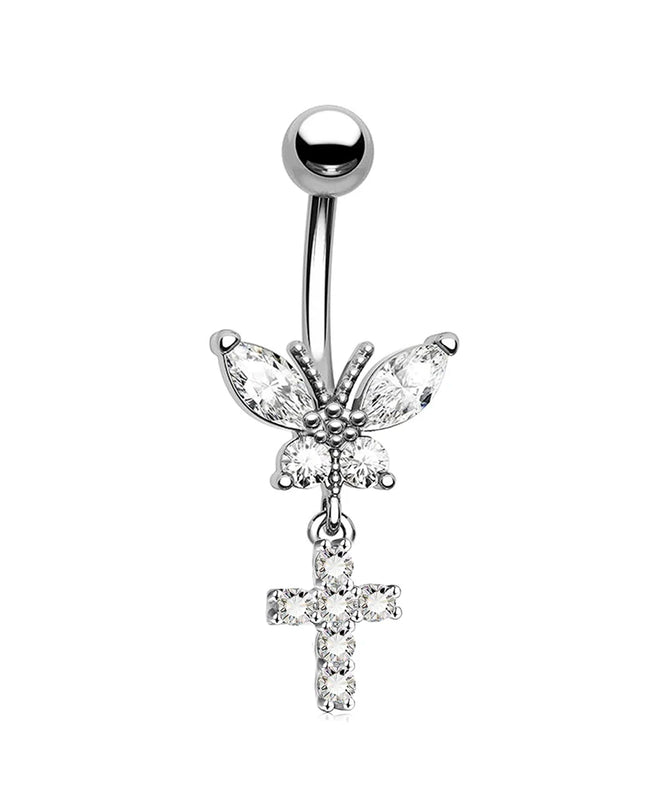 316L Stainless Steel Belly Button Ring Set Gold Color Butterfly Flower Heart Dangle Navel Piercing Jewelry for Women Fashion Bel