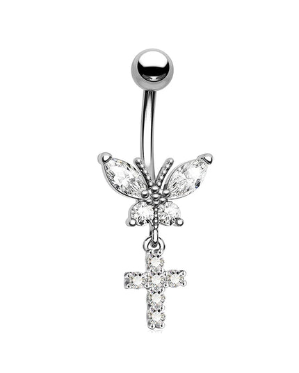 316L Stainless Steel Belly Button Ring Set Gold Color Butterfly Flower Heart Dangle Navel Piercing Jewelry for Women Fashion Bel