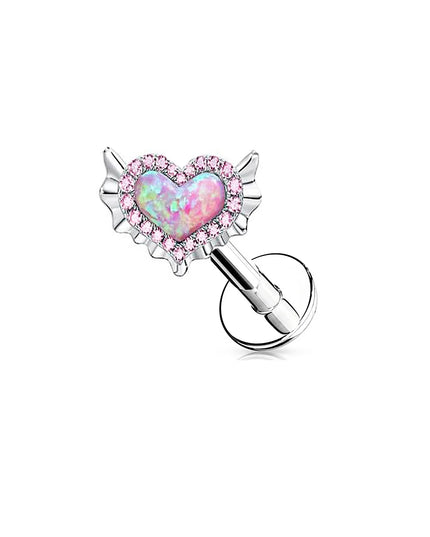 Pink Navel Belly Button Rings Women Opal Heart Nose Clip Lip Labret Piercing Helix Screw Earring Stud Cartilage Conch Piercing