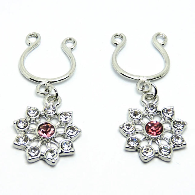 2Pcs High Quality Crystal Adjustable Size y Non Pierced Clip On Nipple Ring Body Jewelrys Nipple Adult Toy Piercing