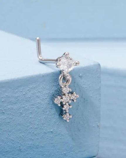 Dangle Nose Rings For Women Cross Zircon Nose Piercing Jewelry L Shape Nose Studs Body Jewelry Accessories