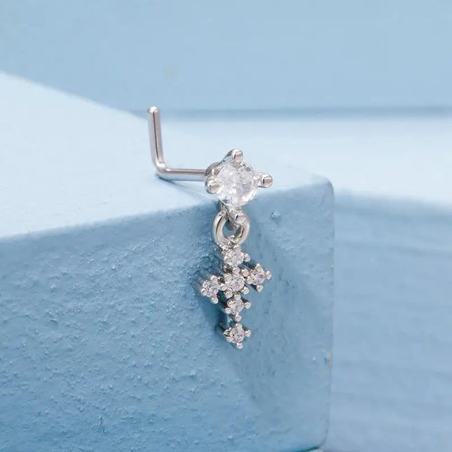 Dangle Nose Rings For Women Cross Zircon Nose Piercing Jewelry L Shape Nose Studs Body Jewelry Accessories