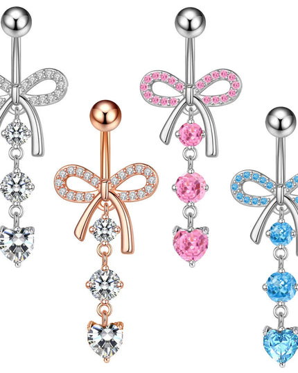Surgical Steel Belly Piercing Jewelry Bow Dangle Belly Button Rings for Women CZ Navel Rings Body Jewelry