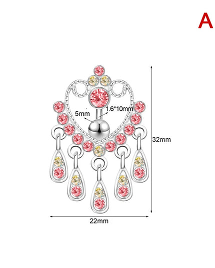 Pink Crystal Pendant Belly Button Ring For Women Stainless Steel Navel Piercing Jewelry Rabbit Heart Bear Butterfly Belly Ring