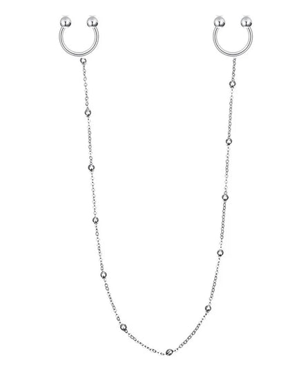 2pcs Surgical Steel Nipple Piercing with Chain Breast Shield Fake Pierced Clip Nipple Ring Cover for Women Sexy Body Jewelry 14G