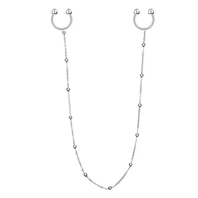 2pcs Surgical Steel Nipple Piercing with Chain Breast Shield Fake Pierced Clip Nipple Ring Cover for Women Sexy Body Jewelry 14G