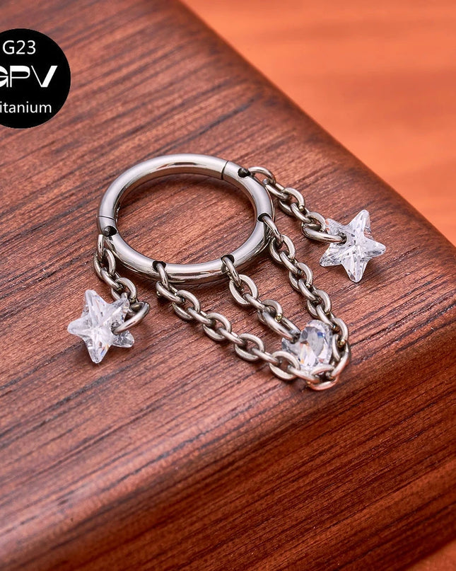 ASTM G23 Titanium Nasal Diaphragm Ring Chain Pendant Closed Loop Nose Ring Male Female Perforated Jewelry Earrings