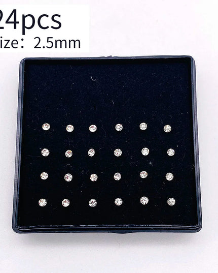 Nose Studs Stainless Steel Crystal Nose Ring Piercing Set For Women Gift With Box 24/40/60Pcs