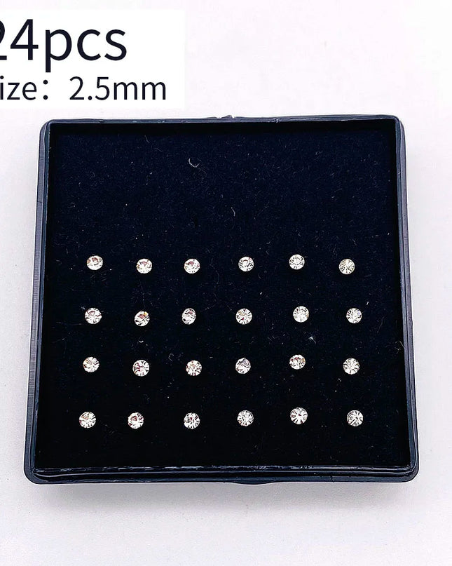 Nose Studs Stainless Steel Crystal Nose Ring Piercing Set For Women Gift With Box 24/40/60Pcs