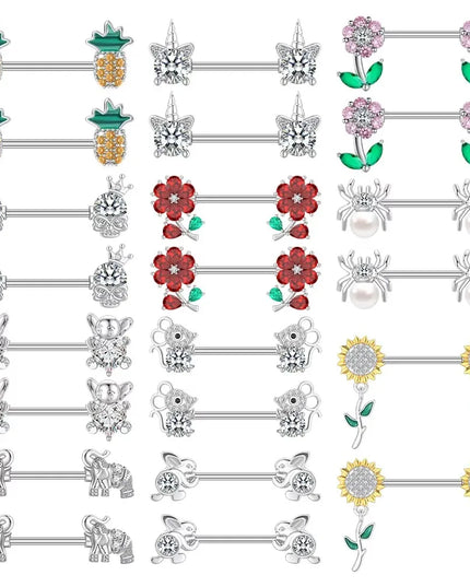 2pcs Animal Plant Series Nipple Piercing Shield Barbell for Women Both Sides Screwed Sexy Body Nipple Ring Piercings Nombril