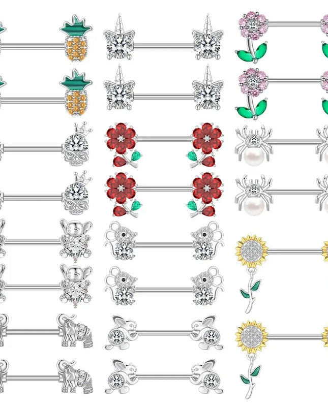 2pcs Animal Plant Series Nipple Piercing Shield Barbell for Women Both Sides Screwed Sexy Body Nipple Ring Piercings Nombril