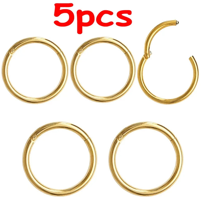 5pc Nose Rings Hoop Hinged Clicker Segment Nose Rings Ear Cartilage Ring Clip Stainless Steel Ear Nose Ring Body Jewelry Gift