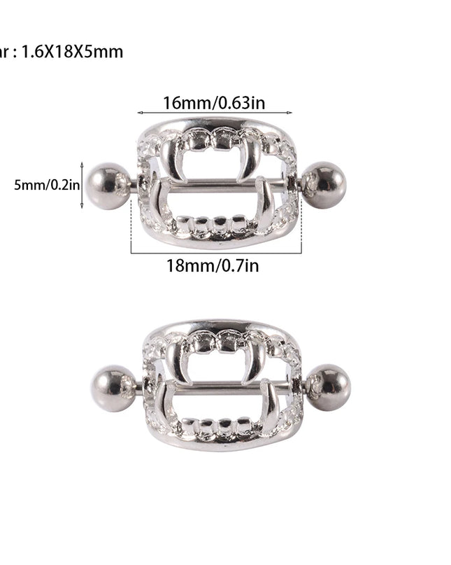 1/2PCS Punk Teeth Nipple Rings Shield Cover Barbell Nipple Piercings for Women Sexy Teeth Body Piercing Jewelry