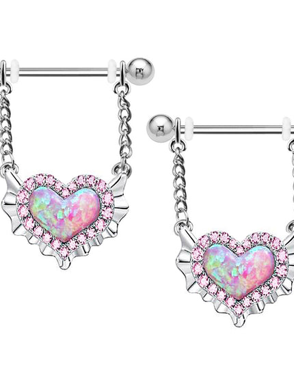 Pink Navel Belly Button Rings Women Opal Heart Nose Clip Lip Labret Piercing Helix Screw Earring Stud Cartilage Conch Piercing