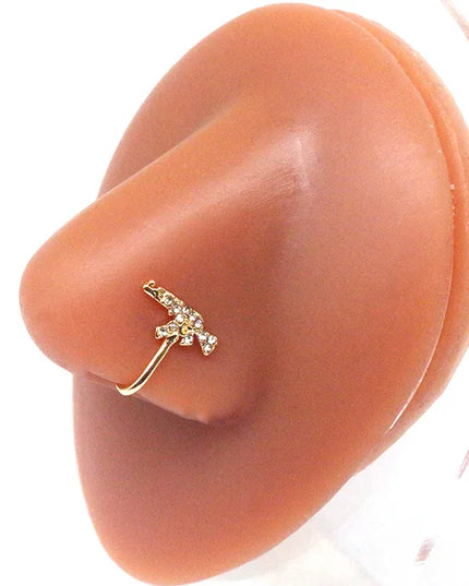 1Pcs Nose Ring for Women Dangle Nose Piercing Stainless Steel Nose Bend Ring Butterfly Dangling Noses Ring Body Piercing Jewelry