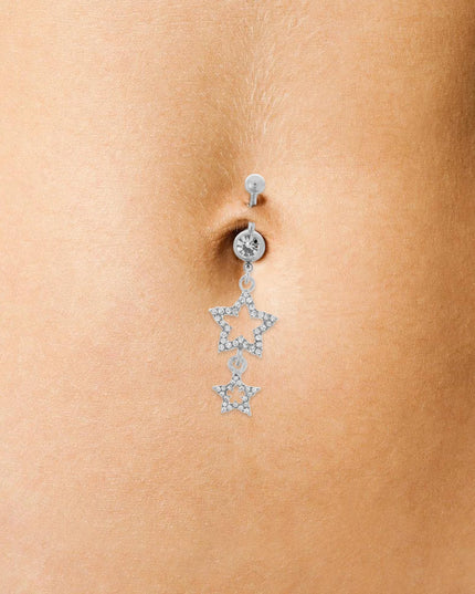 Stunning Star-Shaped Belly Button Ring Rhinestone Embellished Navel Bar for Women Dangling Style Elegant Glamorous Look