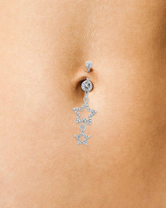 Stunning Star-Shaped Belly Button Ring Rhinestone Embellished Navel Bar for Women Dangling Style Elegant Glamorous Look