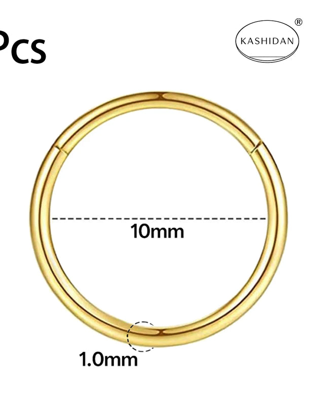 18G gold nose ring for men and women, hinged clicker septum ring for nose/cartilage/body piercing jewelry, 6mm/8mm/10mm/12mm