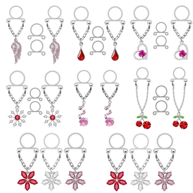 1 Pair New Fake Nipple Ring Sexy Tassel Crystal Butterfly Pendant For Women Girls Adjustable Faux Nipple Piercing Body Jewelry
