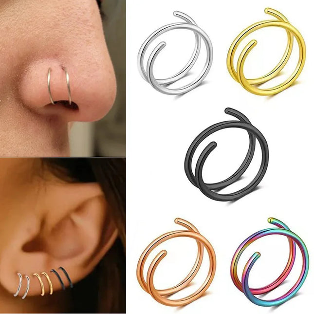 1 Piece Double Layers Stainless Steel Nose Ring Studs for Women 20G Hoops Twist Cartilage Tragus Septum Piercings Body Jewelry