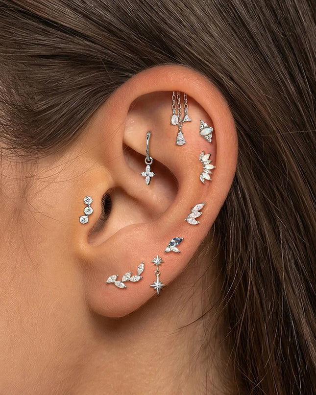 AIDE Heart Round Ball Flat Helix Piercing Earring 925 Sterling Silver Ear Studs Geometric Zircon Exquisite Trinket Studs Aretes