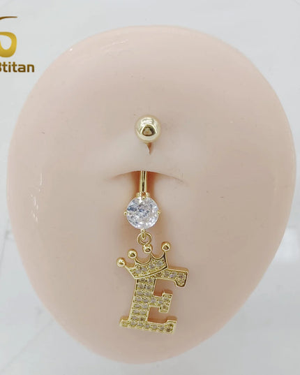 A-Z 26 Letter Initial Belly Button Rings 14G Titanium Curved Barbell Golden Zircon Navel Piercing Body Jewelry Women Accessories