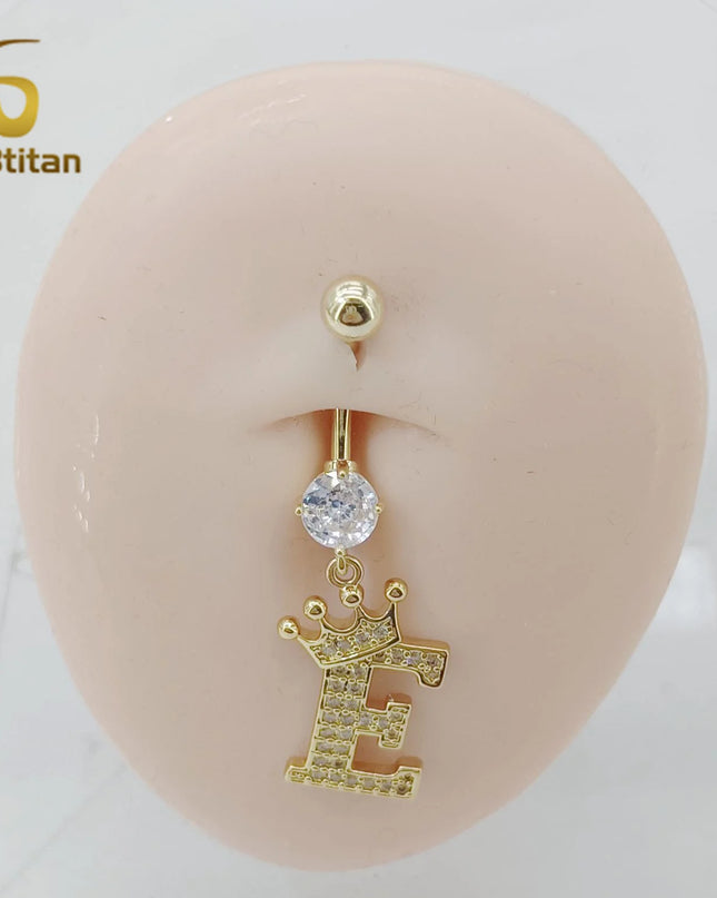 A-Z 26 Letter Initial Belly Button Rings 14G Titanium Curved Barbell Golden Zircon Navel Piercing Body Jewelry Women Accessories