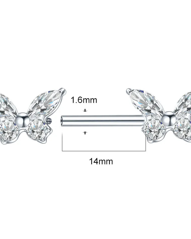 1Pc G23 Titanium Nipple Ring Straight Barbell Piercing Zircon Internally Threaded Nipple Bars Piercing Ring Women Body Jewelry