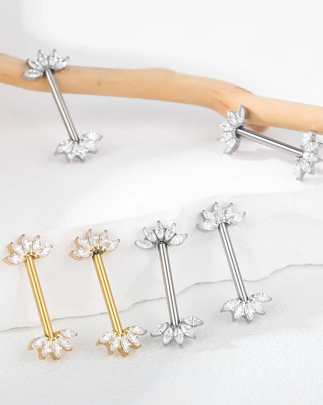 1Pc G23 Titanium Nipple Piercing Barbell Ring Flower Internally Threaded Nipple Shield Ring for Sexy Women Body Piercing Jewelry