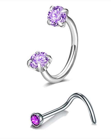 6/2pcs Horseshoe Nose Rings With L-Shape Nose Stud, Stainless Steel Rianbow CZ Nose Ring,, Lip Eyebrow Helix Ear Piercing