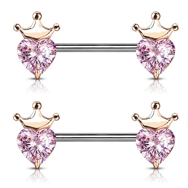 Pink Heart Nipple Piercing Barbell Set Shiny Crystal Nipple Rings Bulk For Women Flower Nippel Jewelry Pack Piercing Teton Lots