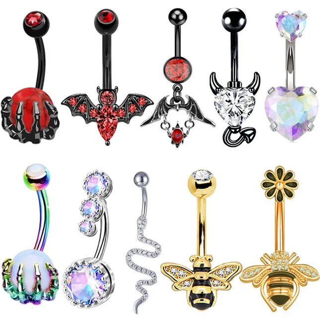 1PCS Bat Belly Button Piercing Jewelry 14G Claw Belly Ring Body Piercing Bee Navel Piercing Heart Belly Bars Piercings Ombligo