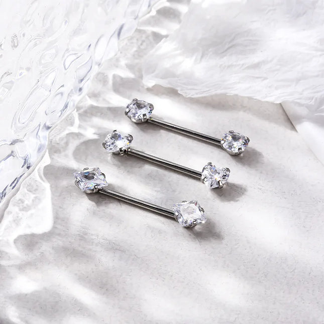 1PC Stainless Steel CZ Nipple Rings for Women Silver Gold Color Barbell Round Heart Square Nipple Piercing Body Piercing Jewelry