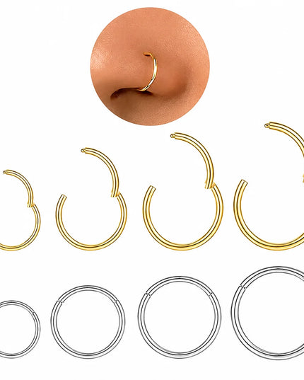 Stainless Steel Hinged Nose Ring Clicker 10G-20G Septum Cartilage Tragus Helix Lip Hoop Piercing Body Jewelry Wholesale