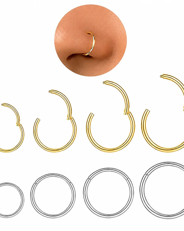 Stainless Steel Hinged Nose Ring Clicker 10G-20G Septum Cartilage Tragus Helix Lip Hoop Piercing Body Jewelry Wholesale