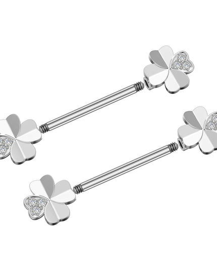 2pcs Lettering Sexy Nipple Piercing Jewelry Buttefly Cat Flower Dangled Stainless Steel Nipple Rings for Women Girls 1.6*16mm