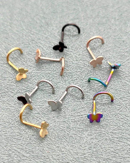 1pcs 20G Stainless Steel Nose Stud Rings for Women Nose Piercing Bend Butterfly Nose Ring Earring Nose Studs Piercing Jewelry