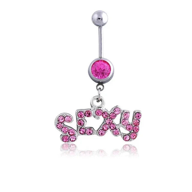 Dainsty Dangled Belly Button Rings Surgical Steel 14G Bar Navel Piercing Ring Crystal CZ Bee Flower Heart Belly Ring Ear Jewelry