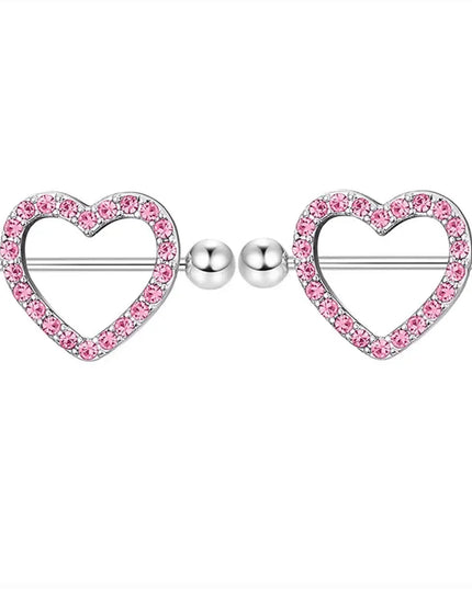 Pink Heart Nipple Piercing Barbell Set Shiny Crystal Nipple Rings Bulk For Women Flower Nippel Jewelry Pack Piercing Teton Lots