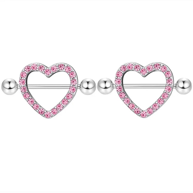 Pink Heart Nipple Piercing Barbell Set Shiny Crystal Nipple Rings Bulk For Women Flower Nippel Jewelry Pack Piercing Teton Lots