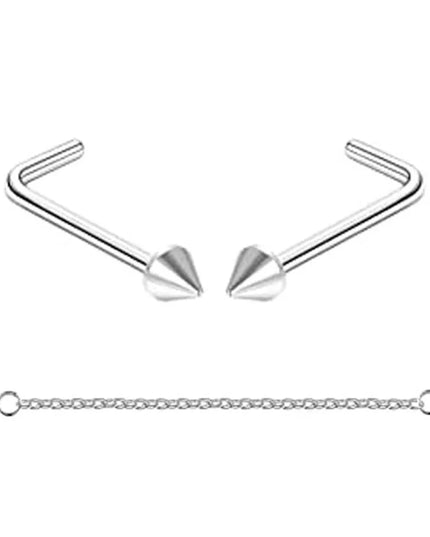 Nose Rings Chain Piercing Across Double with Chain Studs with Chain 20G Piercing Stud Nostril Jewelry for Women Men