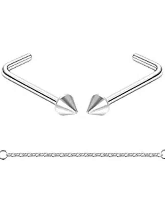 Nose Rings Chain Piercing Across Double with Chain Studs with Chain 20G Piercing Stud Nostril Jewelry for Women Men