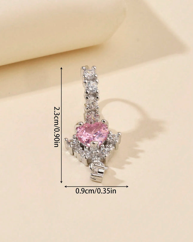 1 L-shaped heart-shaped CZ nose nail, shiny cubic zirconia cute perforated nose ring, silver and gold, suitable for women